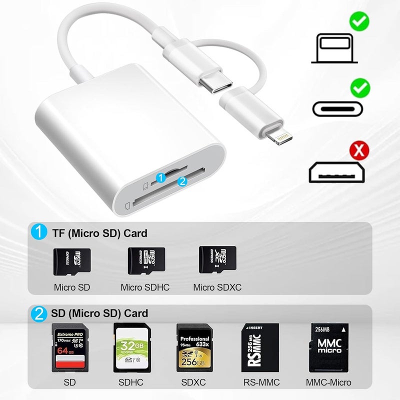 Denlane قارئ بطاقة SD لجهاز iPhone و iPad و Mac، موصل مزدوج USB C و Lightning، محول كاميرا رقمية لجهاز iPhone، محول بطاقة SD لبطاقات الذاكرة SD/TF/بطاقة SIM، توصيل وتشغيل، ملحقات الكاميرا - Image 4
